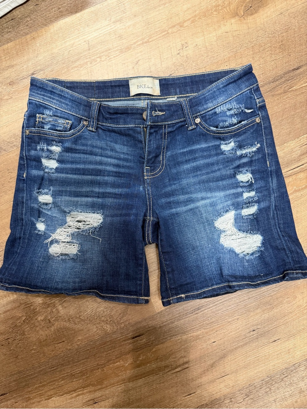 BKE Distressed Dark Blue Denim Shorts